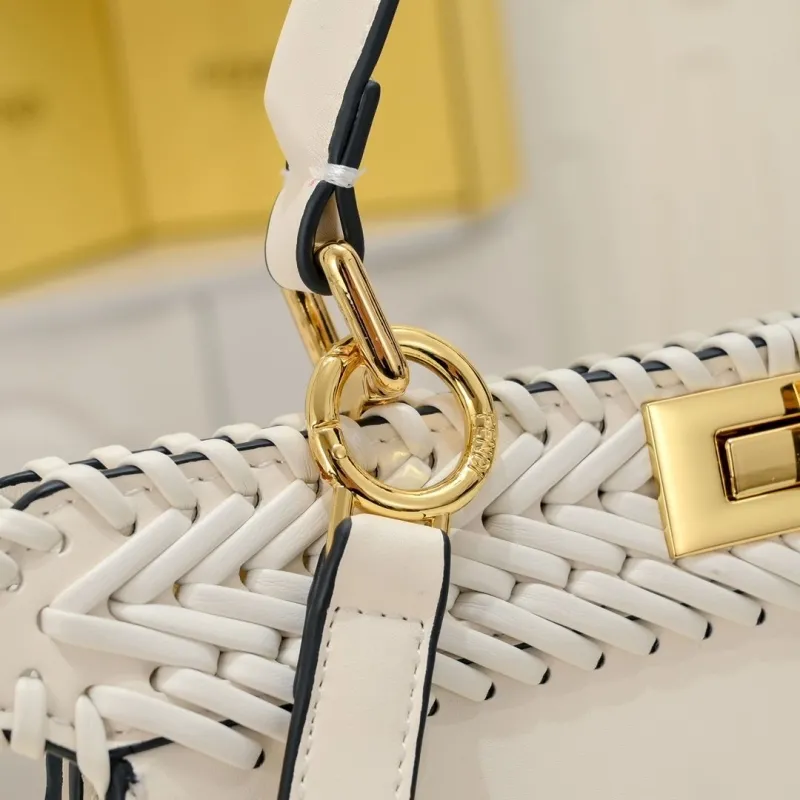 Fendi White Woven Leather Top Handle Bag 71 - Image 4