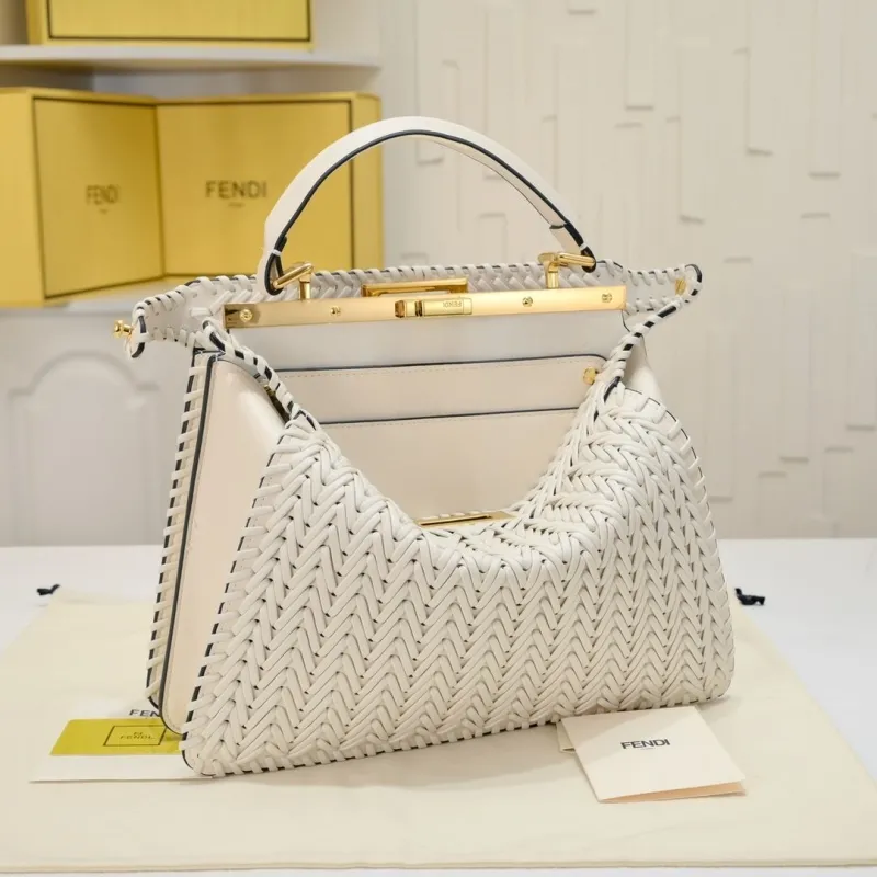 Fendi White Woven Leather Top Handle Bag 71 - Image 7