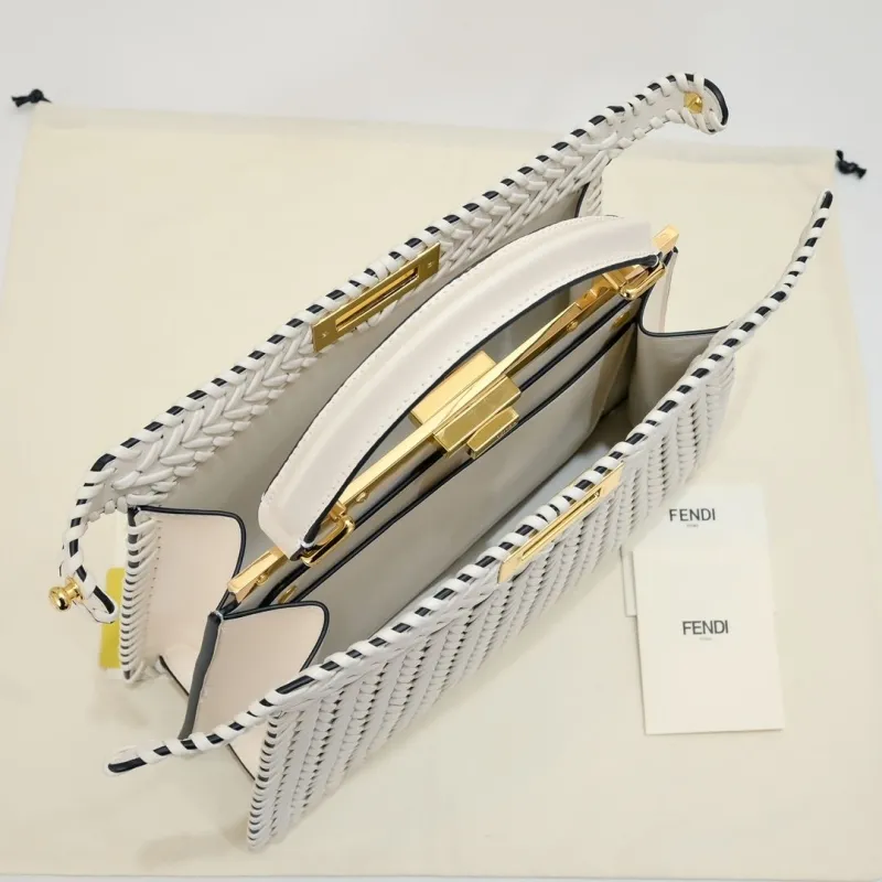 Fendi White Woven Leather Top Handle Bag 71 - Image 9