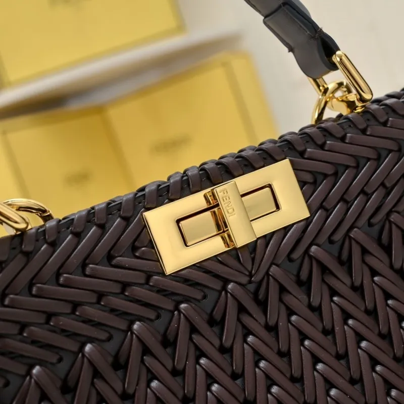 Fendi Dark Brown Woven Top Handle Bag - Image 3
