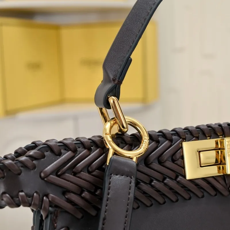 Fendi Dark Brown Woven Top Handle Bag - Image 4