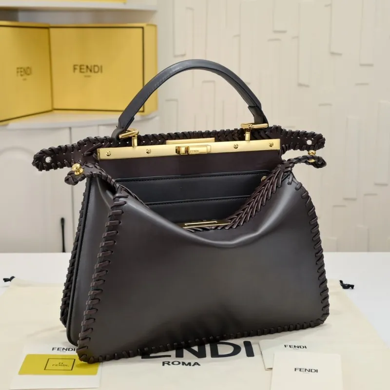 Fendi Dark Brown Woven Top Handle Bag - Image 5