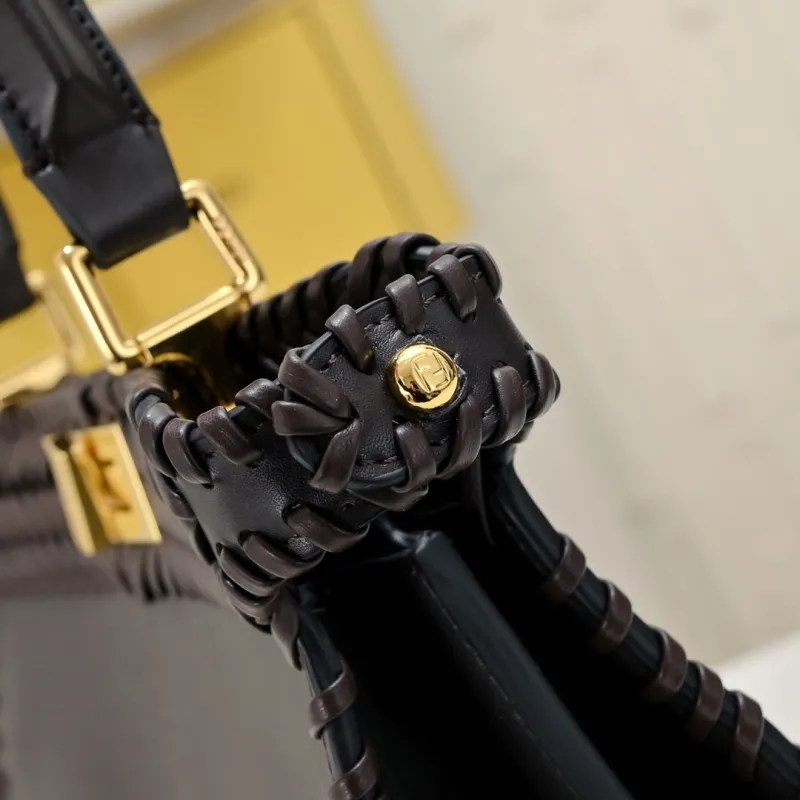 Fendi Dark Brown Woven Top Handle Bag - Image 6