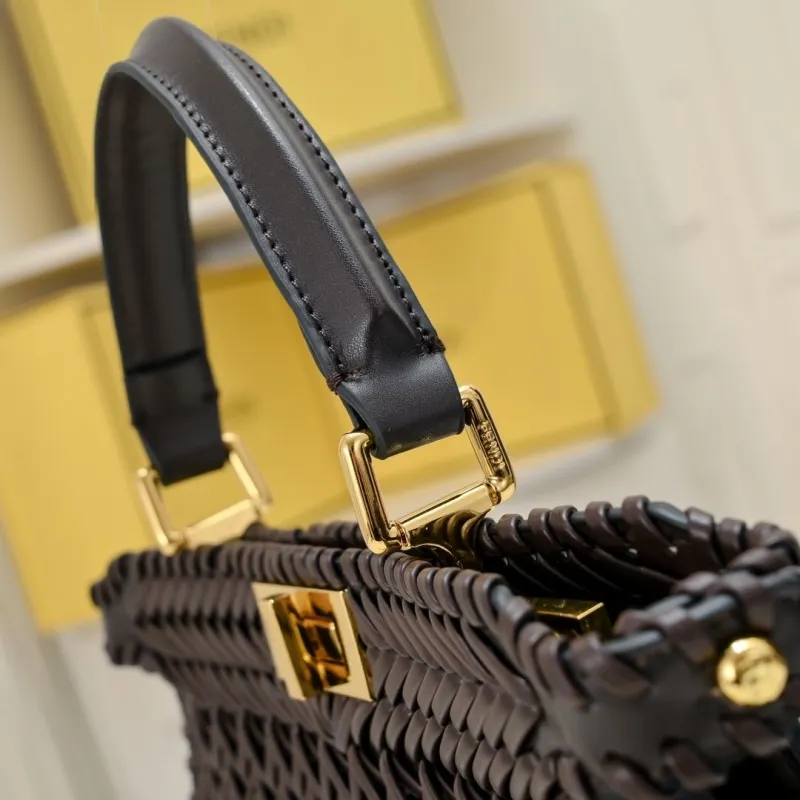 Fendi Dark Brown Woven Top Handle Bag - Image 7
