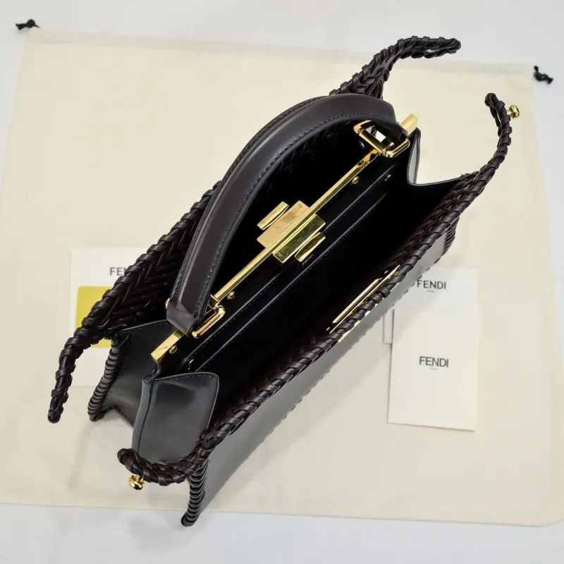 Fendi Dark Brown Woven Top Handle Bag - Image 9