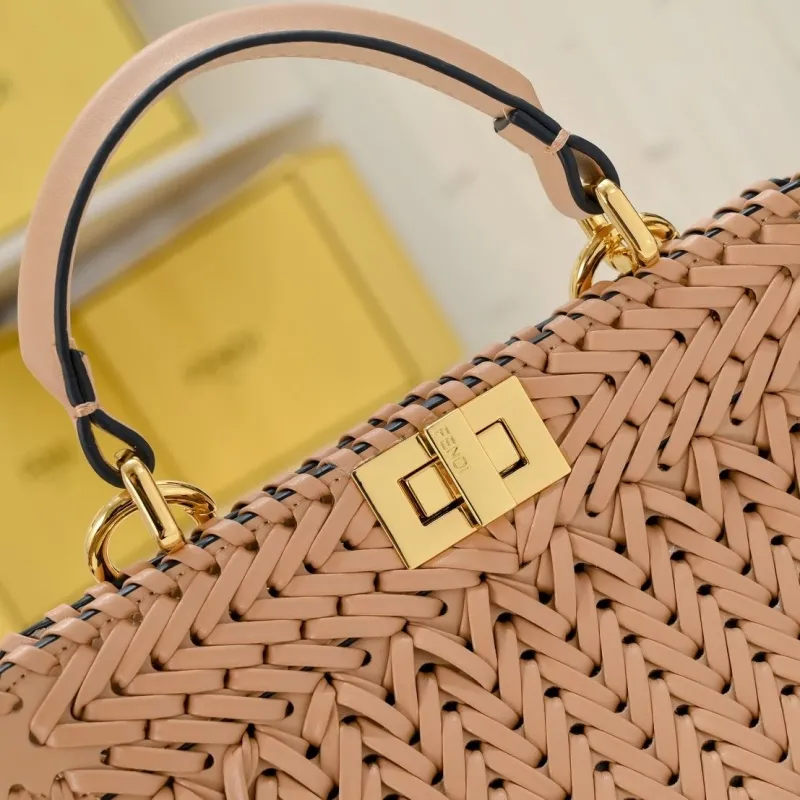 Fendi Beige Woven Leather Top Handle Bag 75 - Image 3