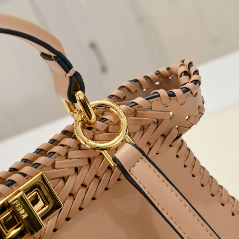Fendi Beige Woven Leather Top Handle Bag 75 - Image 4