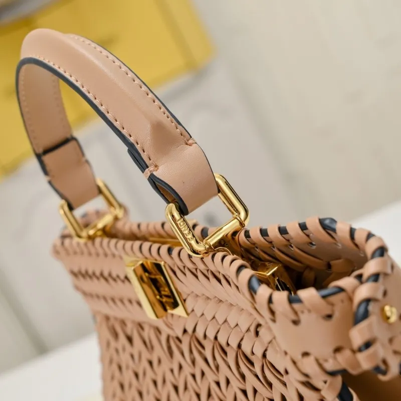 Fendi Beige Woven Leather Top Handle Bag 75 - Image 5