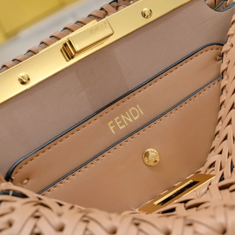 Fendi Beige Woven Leather Top Handle Bag 75 - Image 6