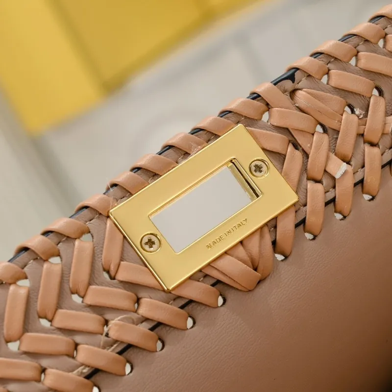 Fendi Beige Woven Leather Top Handle Bag 75 - Image 7
