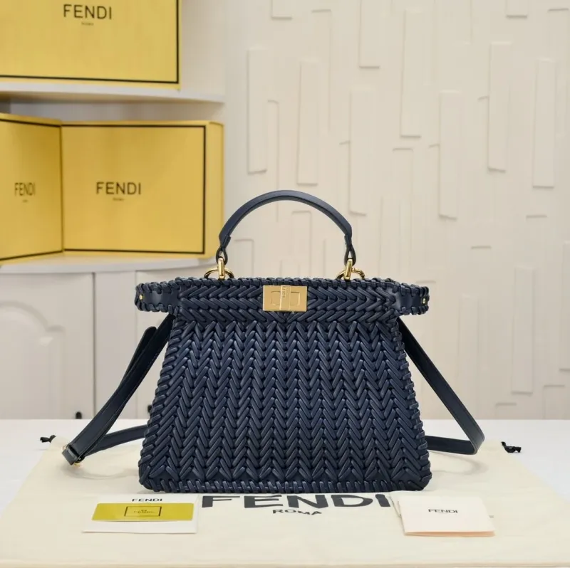 Fendi Navy Blue Woven Top Handle Bag
