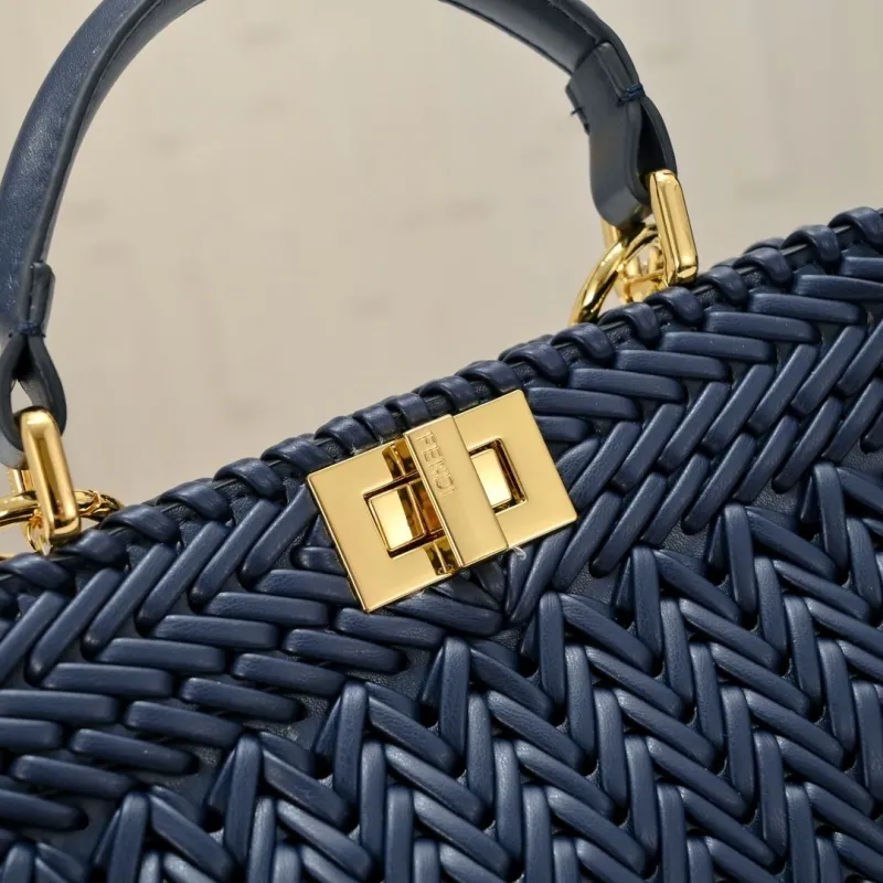 Fendi Navy Blue Woven Top Handle Bag - Image 3