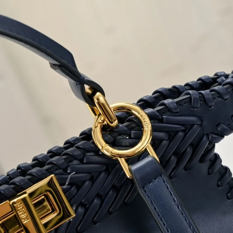 Fendi Navy Blue Woven Top Handle Bag - Image 4
