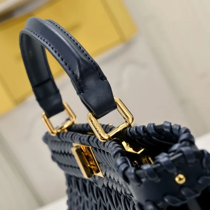 Fendi Navy Blue Woven Top Handle Bag - Image 5