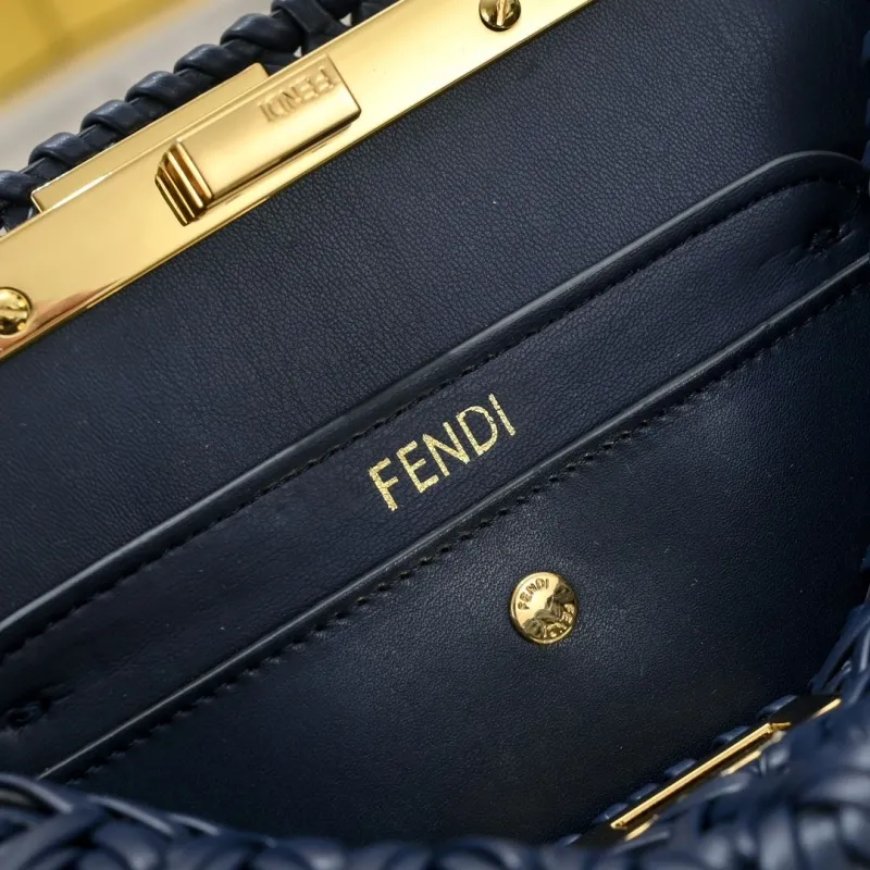 Fendi Navy Blue Woven Top Handle Bag - Image 7