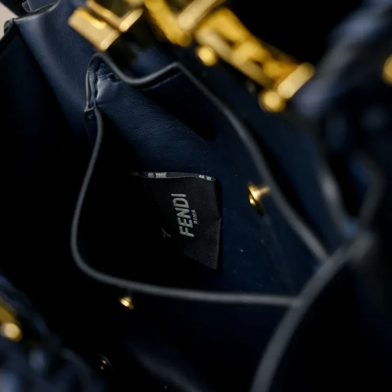 Fendi Navy Blue Woven Top Handle Bag - Image 8