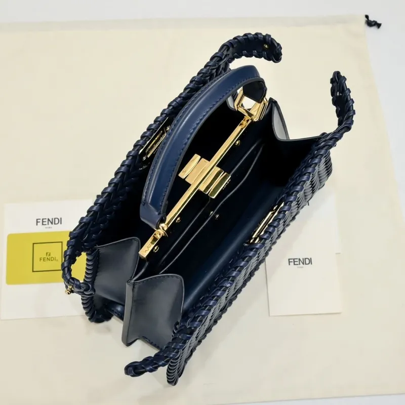 Fendi Navy Blue Woven Top Handle Bag - Image 9