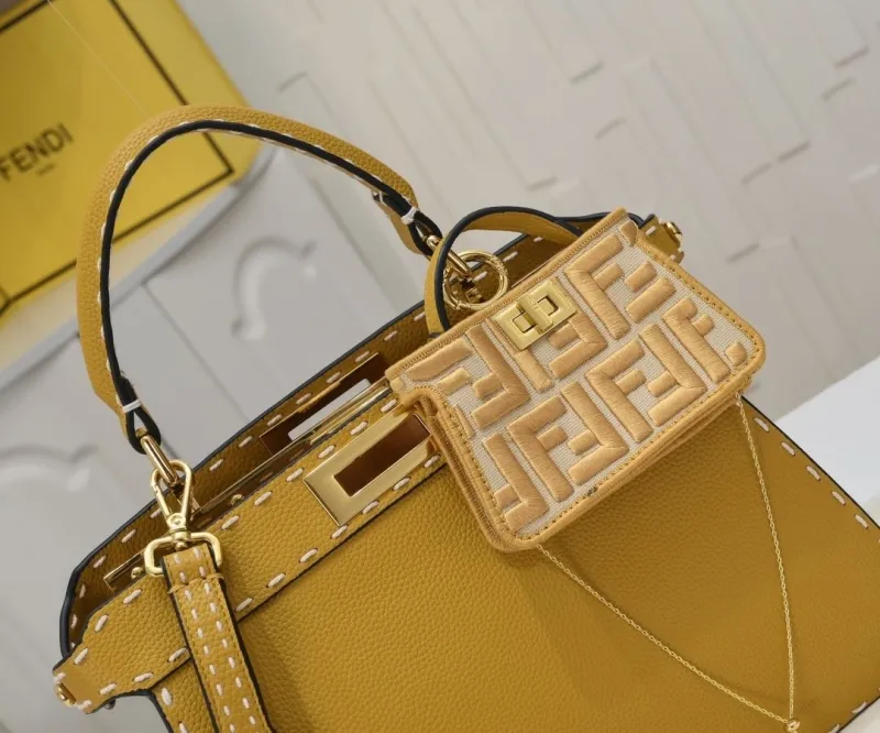 Alternative view of Fendi Yellow Top Handle Bag with Mini Pouch