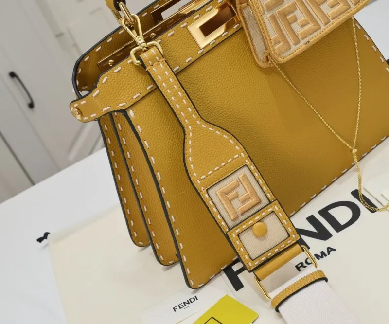 Fendi Yellow Top Handle Bag with Mini Pouch - Image 3