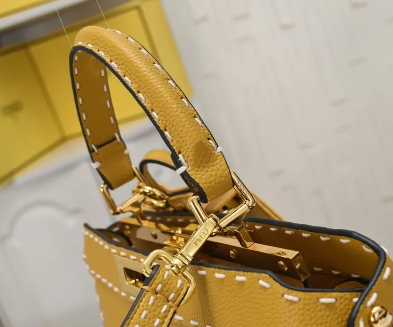 Fendi Yellow Top Handle Bag with Mini Pouch - Image 4