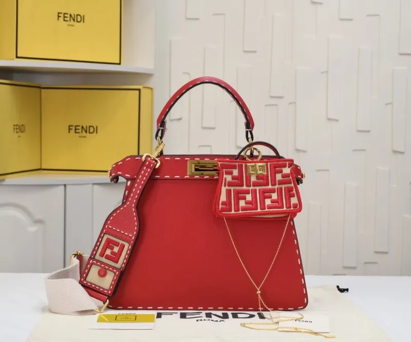 Fendi Red Leather Top Handle Bag 80