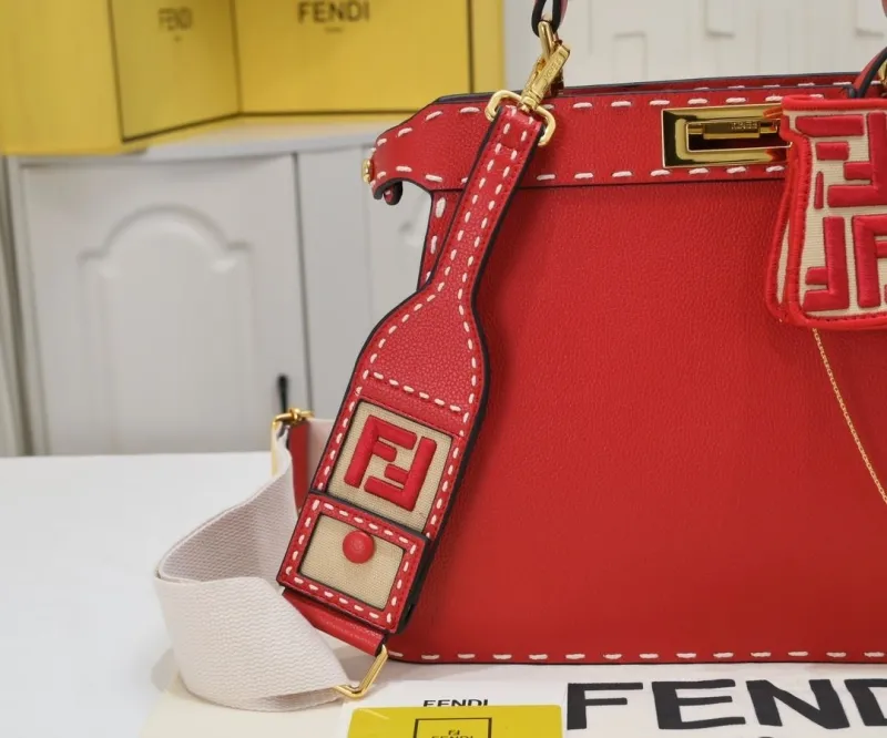 Alternative view of Fendi Red Leather Top Handle Bag 80