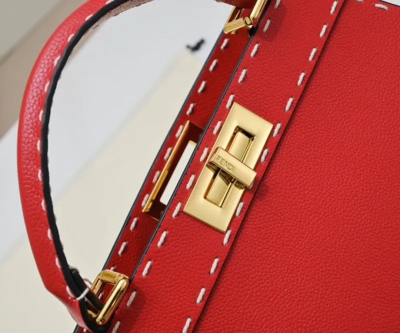 Fendi Red Leather Top Handle Bag 80 - Image 5