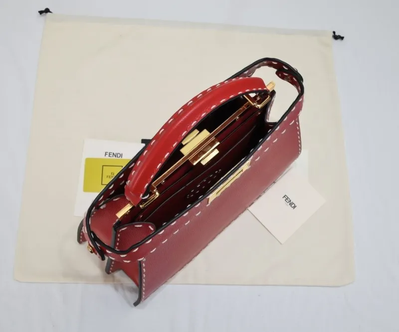 Fendi Red Leather Top Handle Bag 80 - Image 9