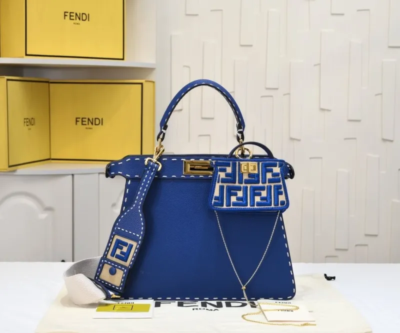 Fendi Blue Top Handle Bag with Mini Charm