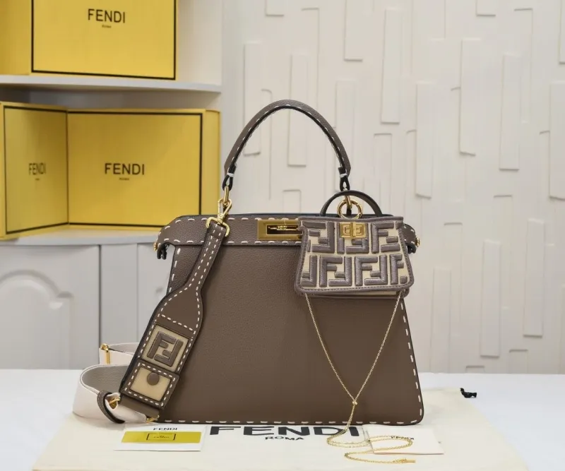 Fendi Brown Top Handle Bag with Mini FF Pouch