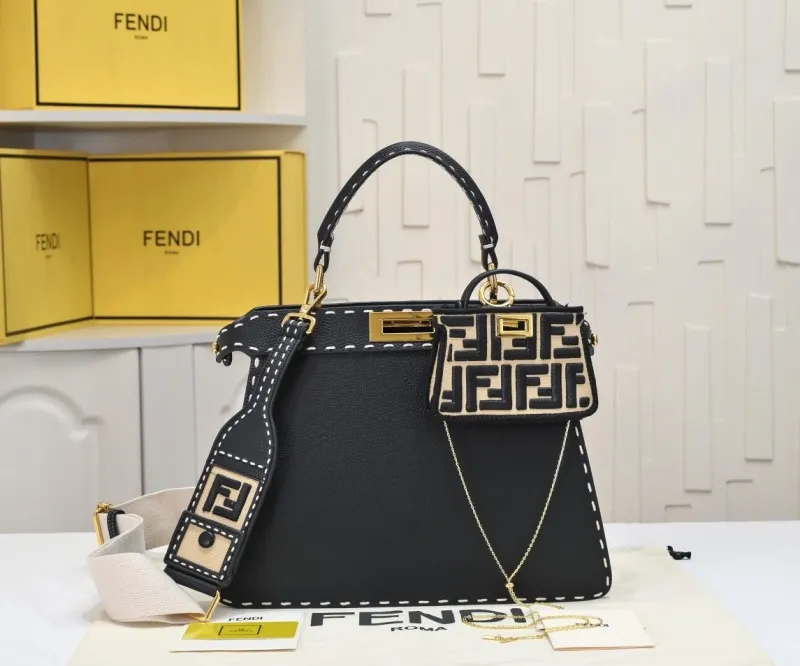 Fendi Black Top Handle Bag with FF Motif