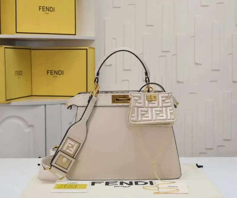 Fendi Cream Top Handle Bag with Mini FF Charm