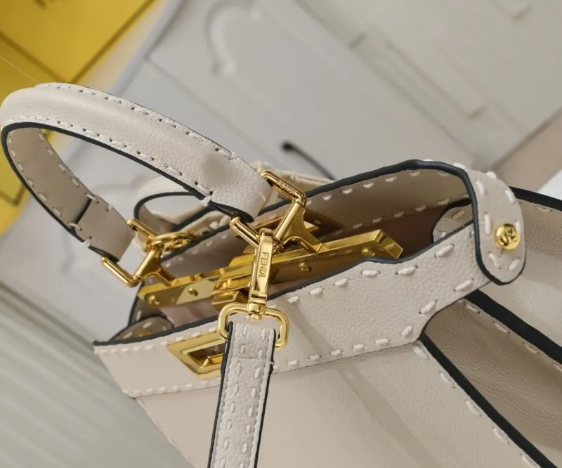 Fendi Cream Top Handle Bag with Mini FF Charm - Image 5
