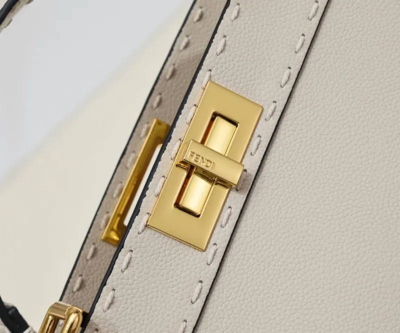 Fendi Cream Top Handle Bag with Mini FF Charm - Image 6