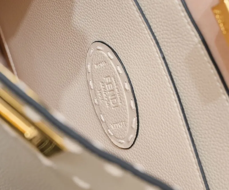 Fendi Cream Top Handle Bag with Mini FF Charm - Image 7