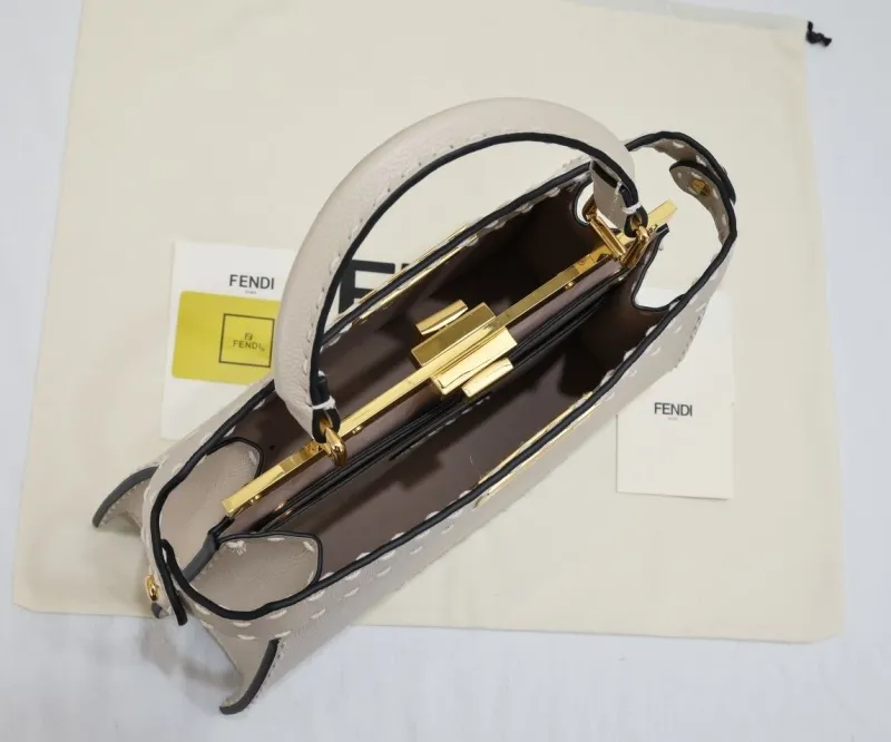 Fendi Cream Top Handle Bag with Mini FF Charm - Image 9