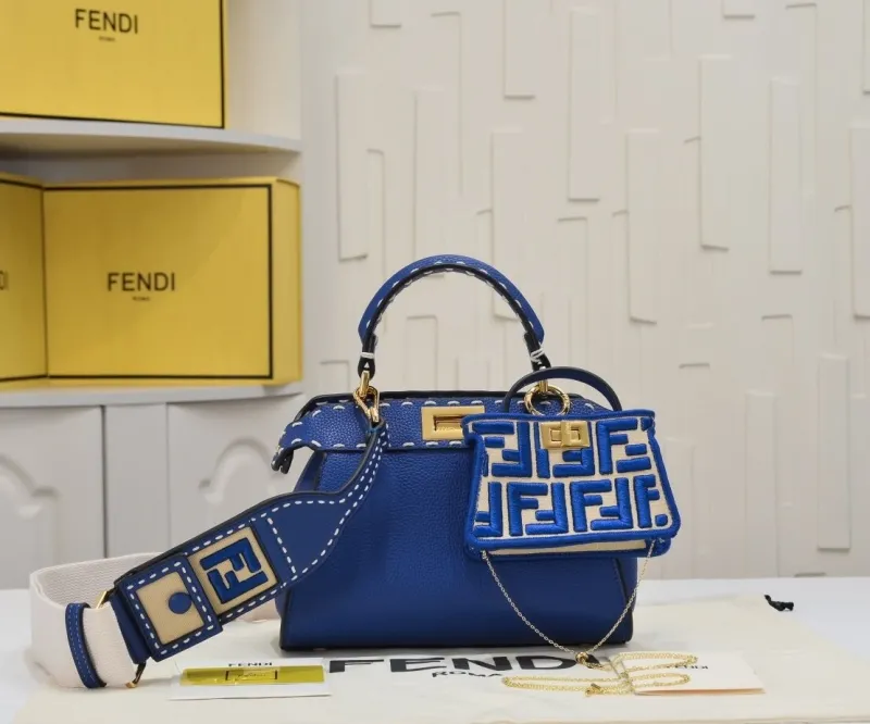 Fendi Blue Top Handle Bag With Mini Pouch