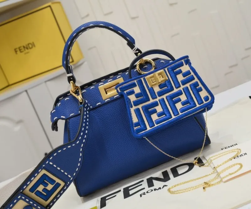 Alternative view of Fendi Blue Top Handle Bag With Mini Pouch