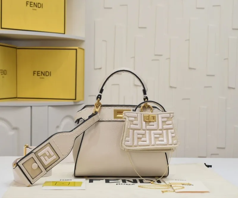 Fendi Cream Top Handle Bag with Mini Pouch