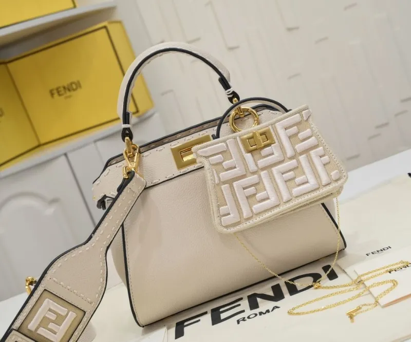 Alternative view of Fendi Cream Top Handle Bag with Mini Pouch
