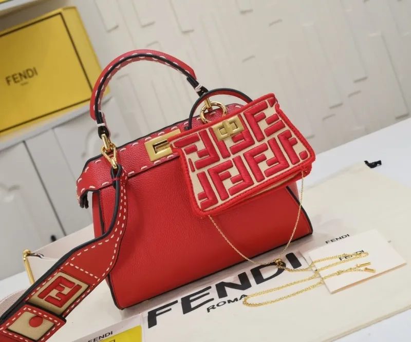 Alternative view of Fendi Red Top Handle Bag with Mini FF Charm