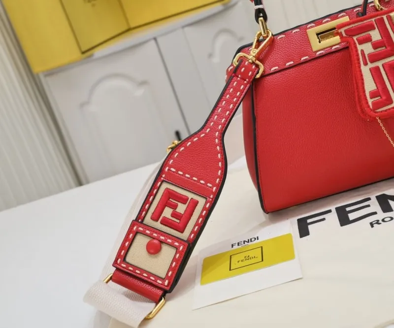 Fendi Red Top Handle Bag with Mini FF Charm - Image 3