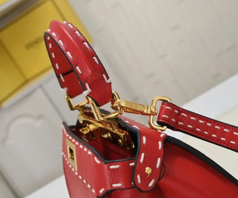 Fendi Red Top Handle Bag with Mini FF Charm - Image 4