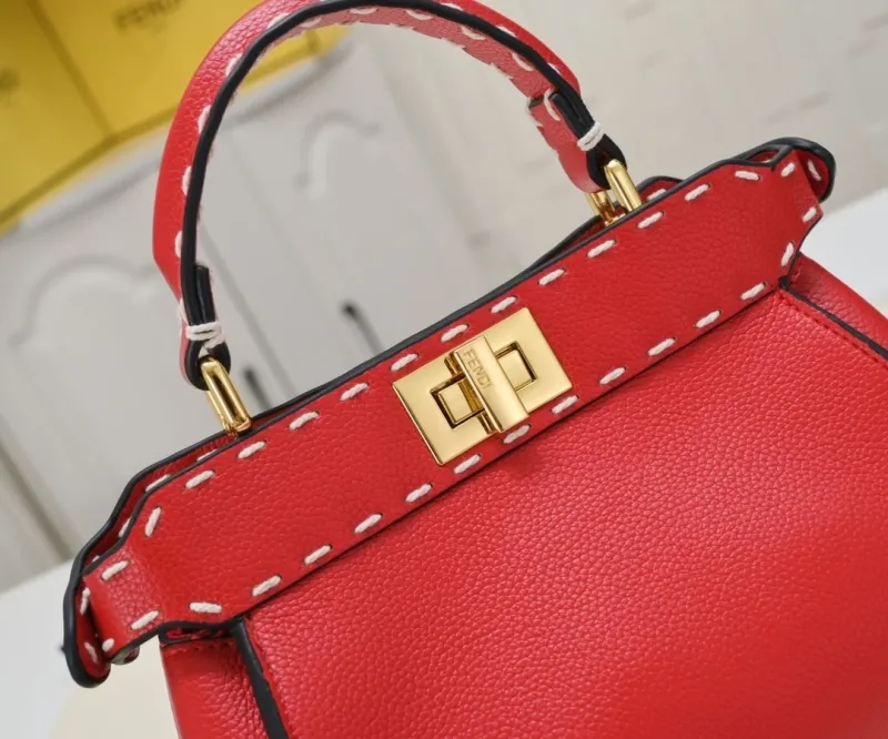 Fendi Red Top Handle Bag with Mini FF Charm - Image 5