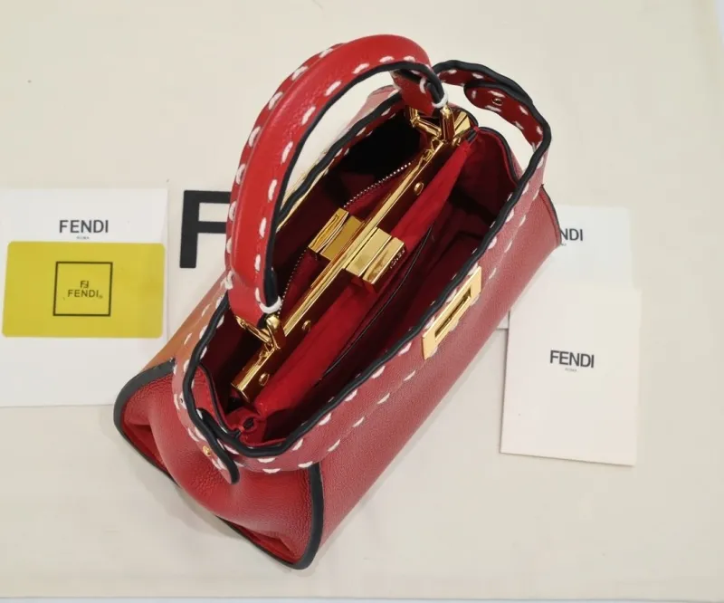 Fendi Red Top Handle Bag with Mini FF Charm - Image 9