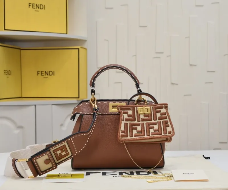 Fendi Brown Top Handle Bag with Mini Pouch