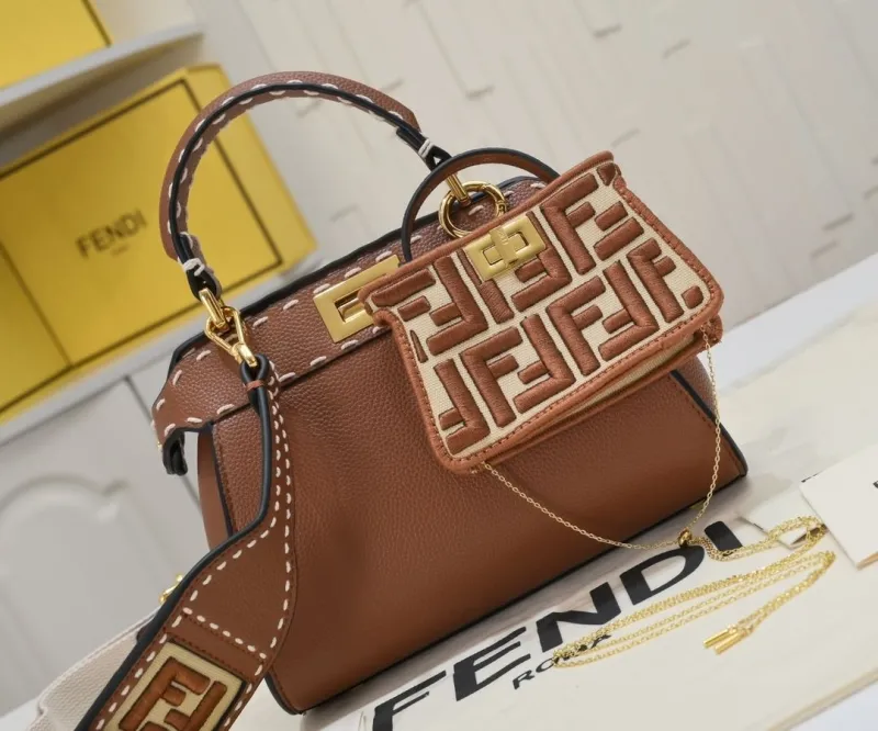 Alternative view of Fendi Brown Top Handle Bag with Mini Pouch