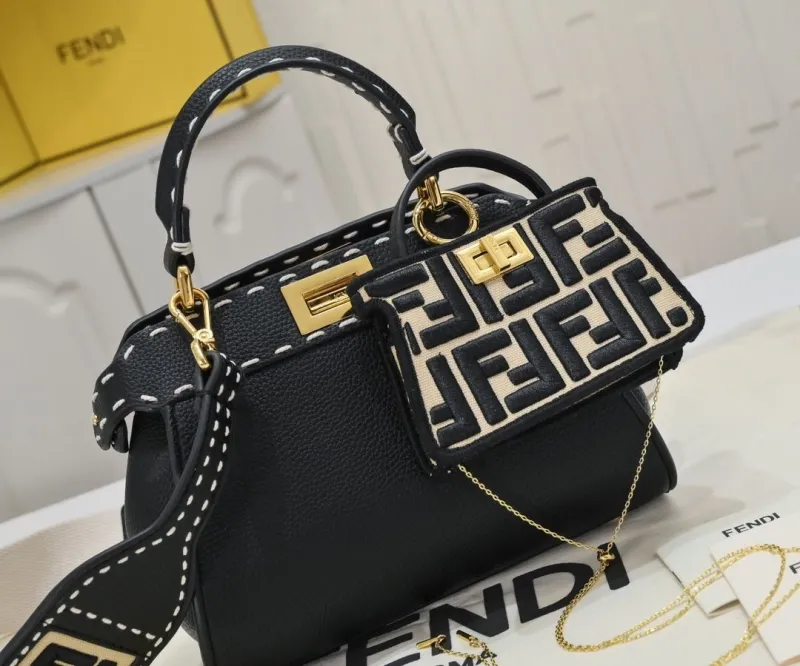 Alternative view of Fendi Black Top Handle Bag with Mini FF Pouch