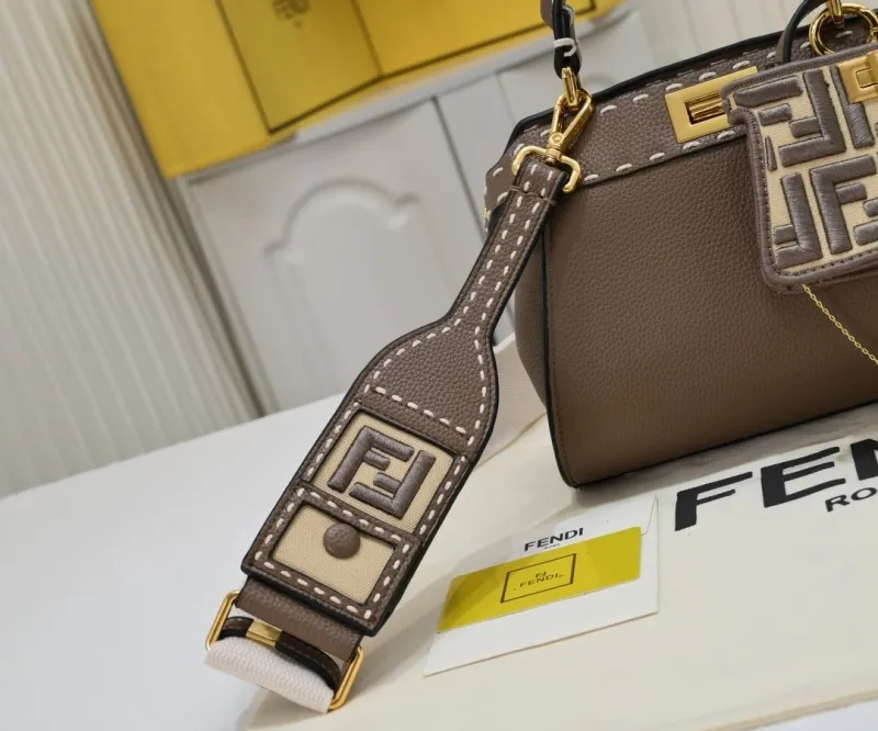 Fendi Taupe Top Handle Bag with Mini Pouch - Image 3