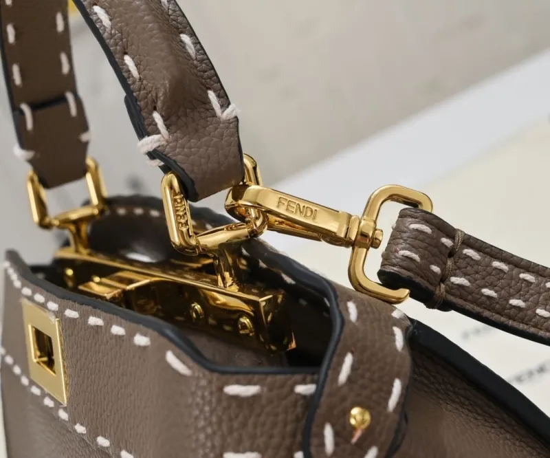 Fendi Taupe Top Handle Bag with Mini Pouch - Image 4